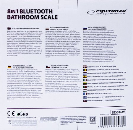 Waga łazienkowa analityczna 8w1 Bluetooth BIA Fitness