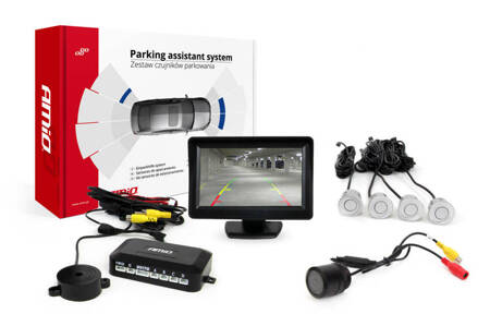 Zestaw czujników parkowania TFT01 4,3" z kamerą HD-301-IR 4 sensory srebrne